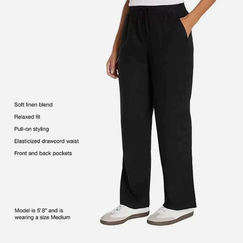 GAP Women's Black Wide-Leg Drawstring  Linen Pants - Picture 5 of 8